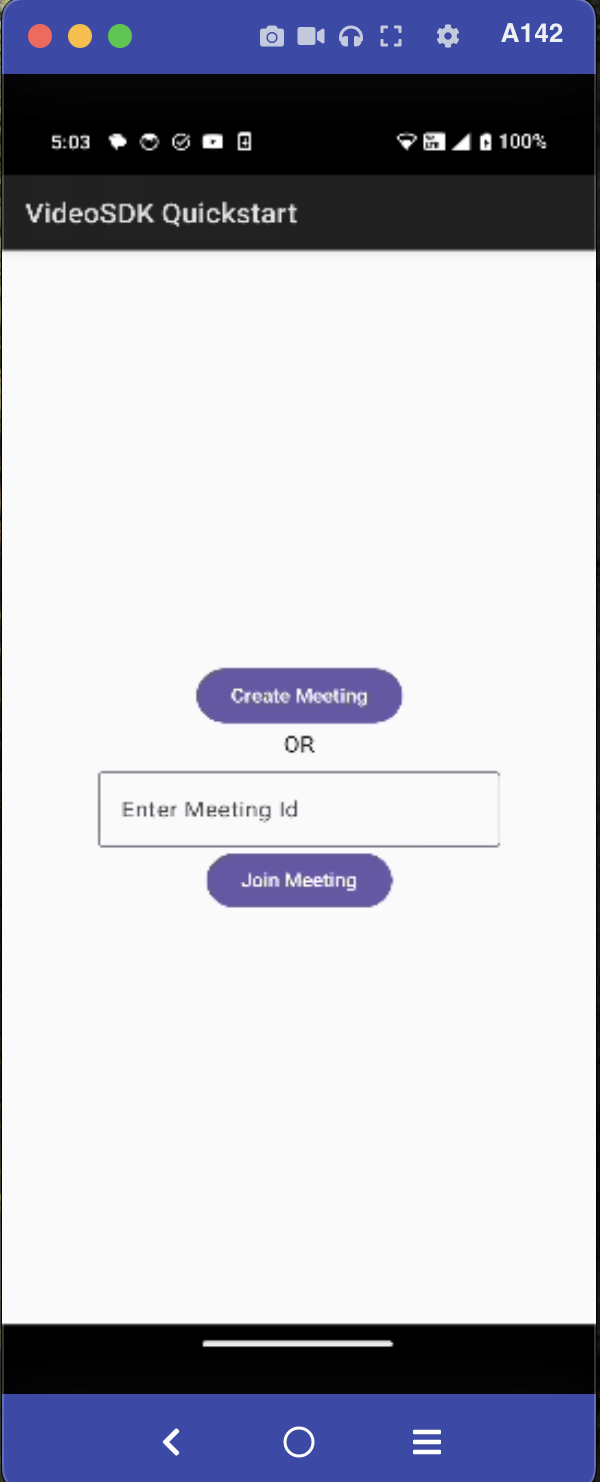 VideoSDK Android Quick Start joining Screen